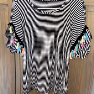 Stripe Shirt with Ruffle and Tassel Sleeves